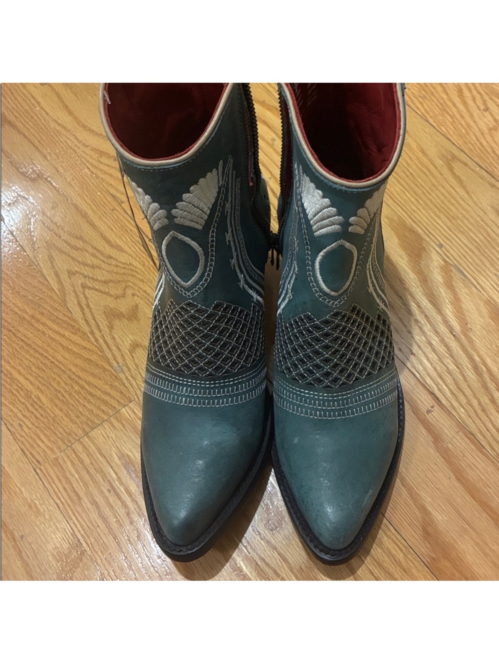 Ferrini Teal Western Ankle Boots - Embroidered Pointed Toe leather